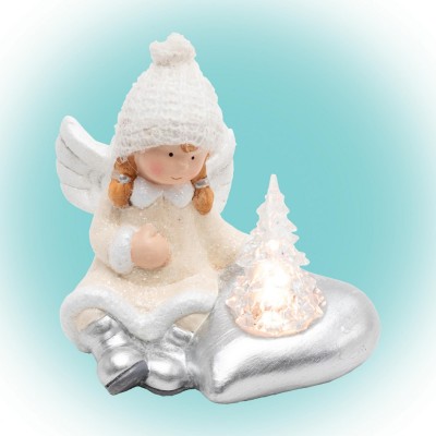 Figurina ceramica, ingeras cu brad luminat - KDC 13